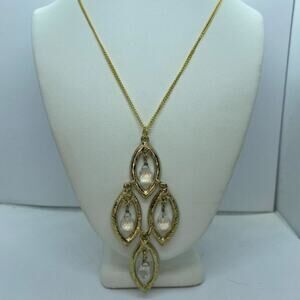 Gold-Tone Leaf Shaped Beaded Drop Necklace